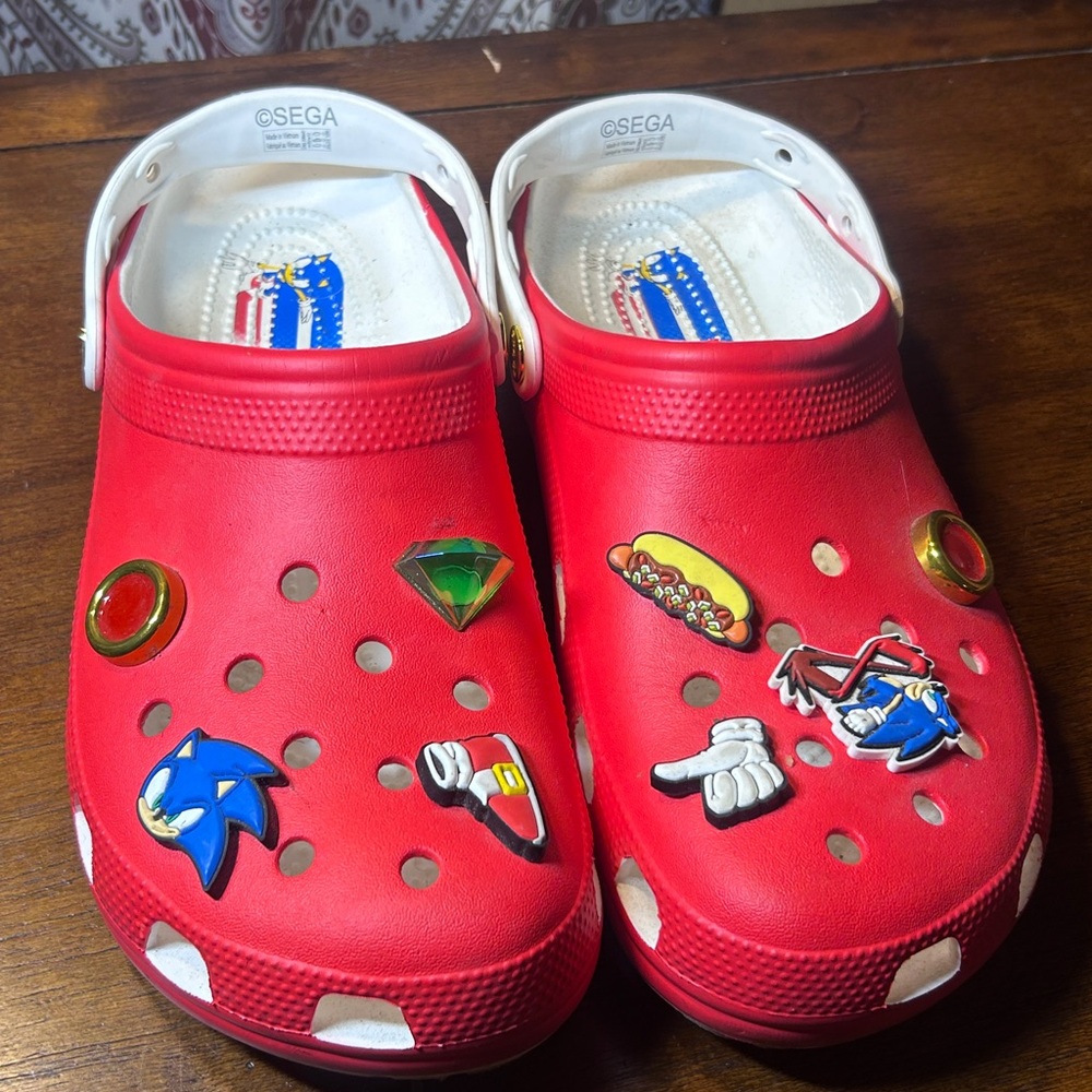 CROCS Red Slip-Ons with sonic Character Accents